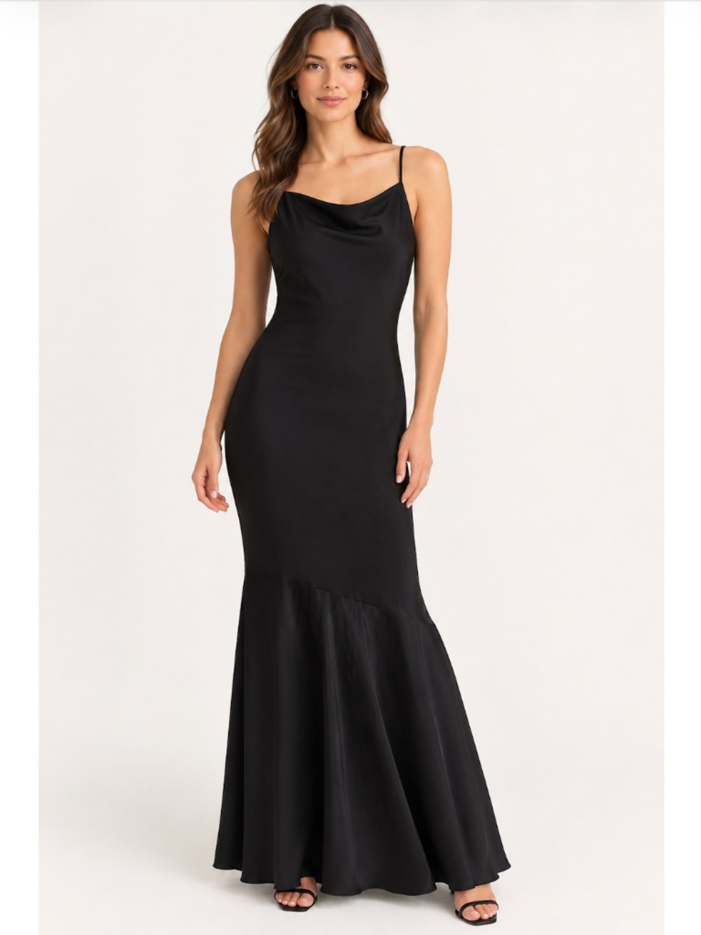 NWT BeBe Satin Maxi Slip Dress Black Women's Size L Cowl Neck Elegant